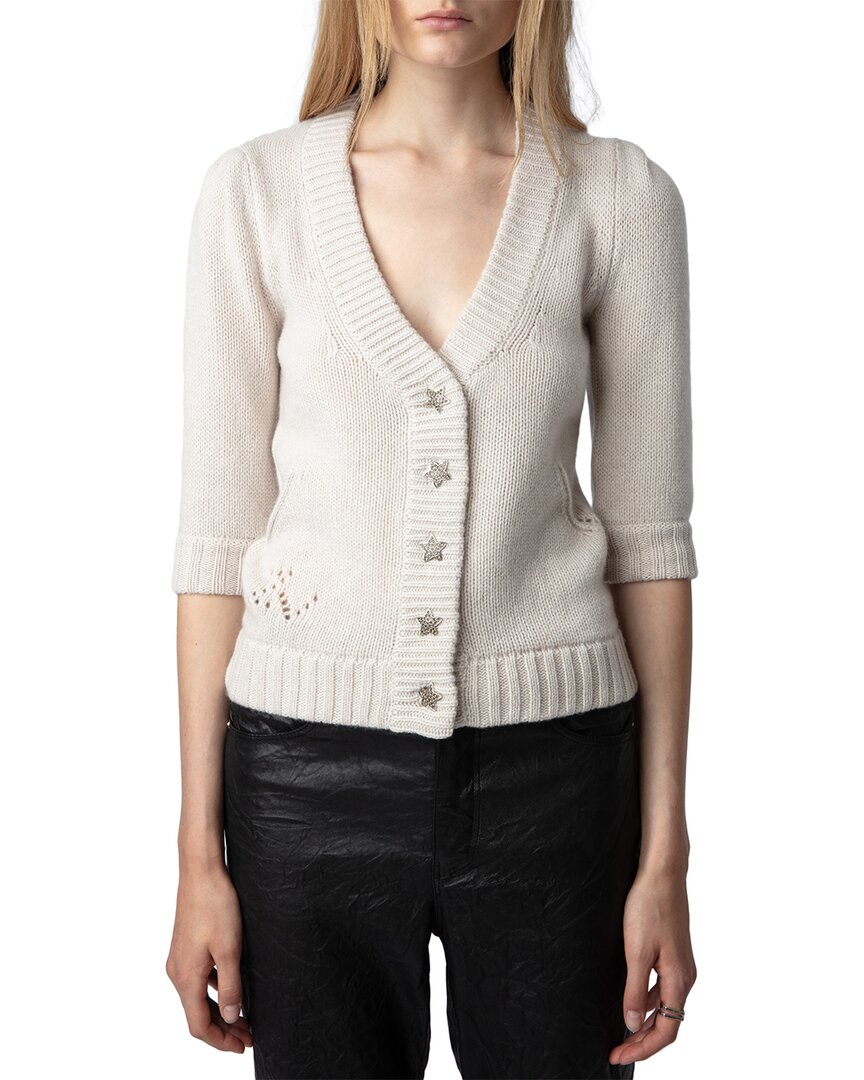 Zadig & Voltaire Woman Cardigan Cream Size M Recycled Cashmere, Cashmere, Wool