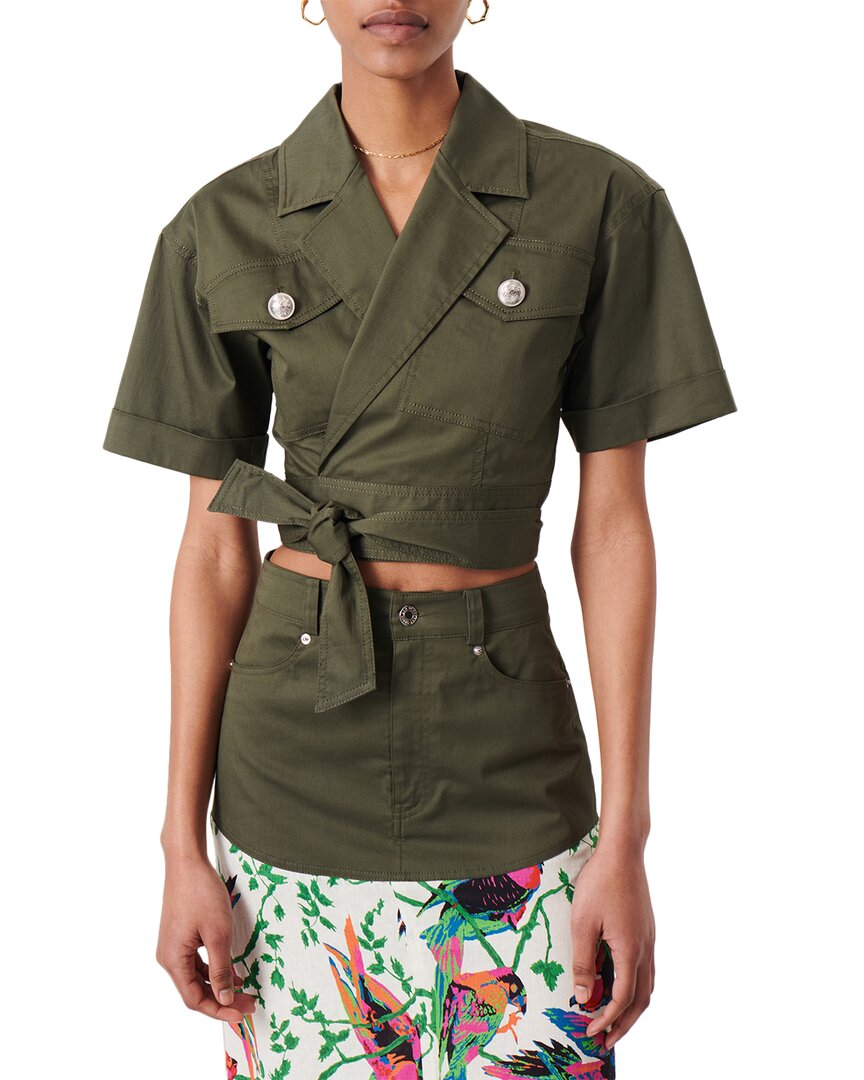 Derek Lam 10 Crosby Ragean Utility Linen-blend Wrap Top In Green | ModeSens