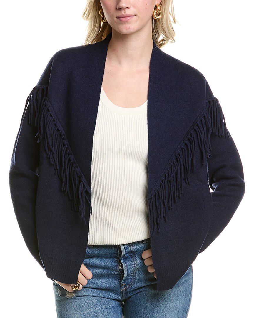 Meir Women's Wool Blend Fringe Cardigan In Blue