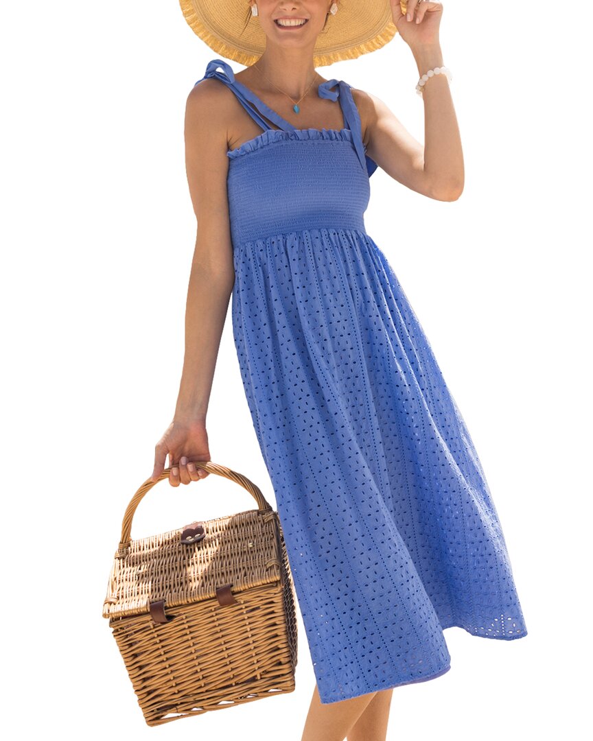 Cabana Life Blue Eyelet Midi Dress In Nocolor