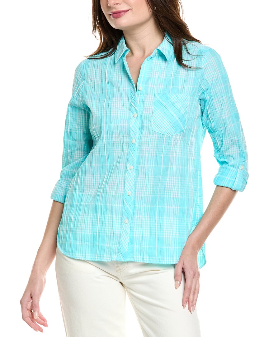 Foxcroft Faith Beach Plaid Button-up Tunic Shirt In Blue