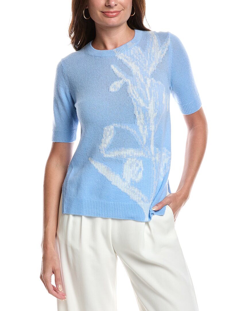 Lafayette 148 New York Floral Jacquard Cashmere Sweater In Blue