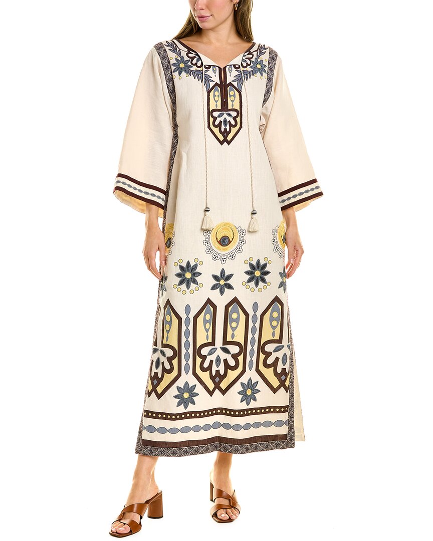Tory Burch Embroidered Linen Caftan In White | ModeSens