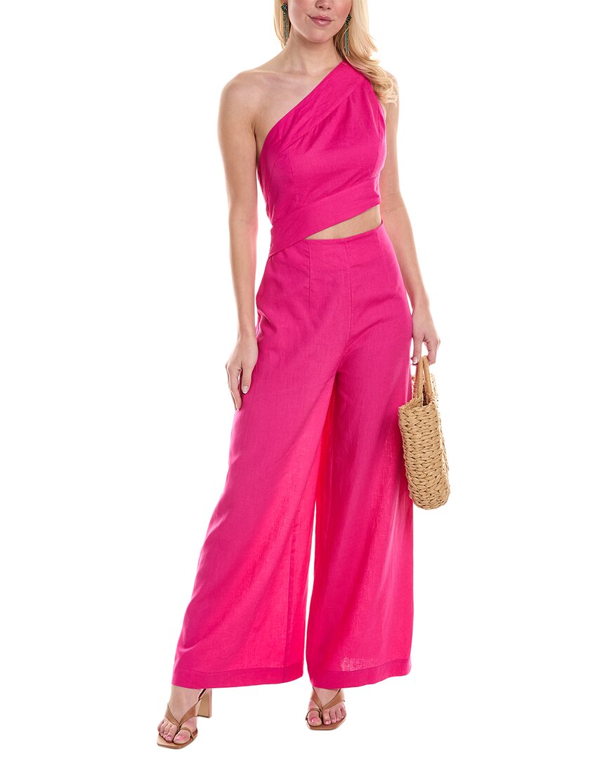 Shop Farm Rio Asymmetric Linen-blend Jumpsuit In Pink