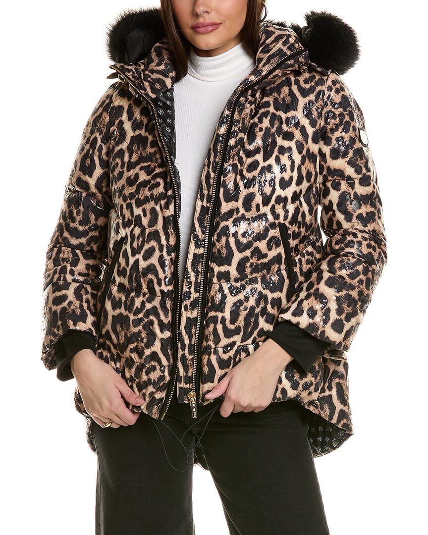 Gorski Printed Après-ski Jacket With Detachable Toscana Lamb Hood Trim In Brown