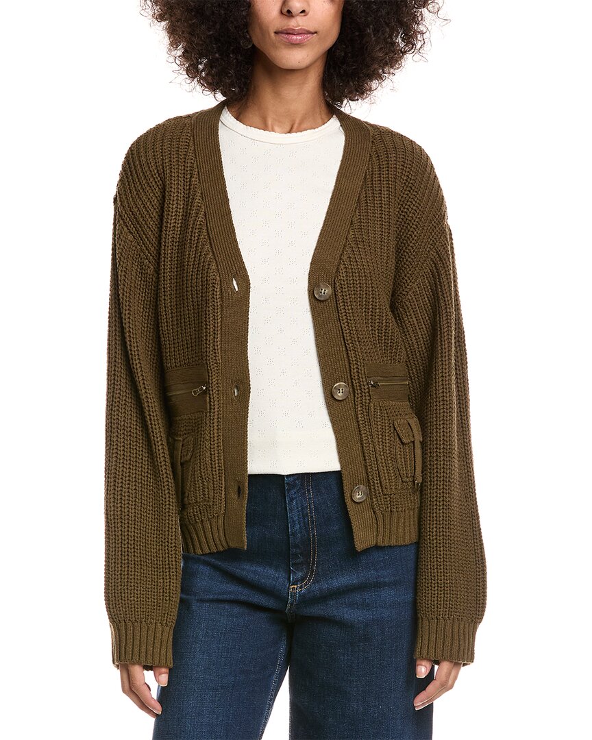 Vintage Havana Deep Olive Fitted Utiility Cardigan In Green