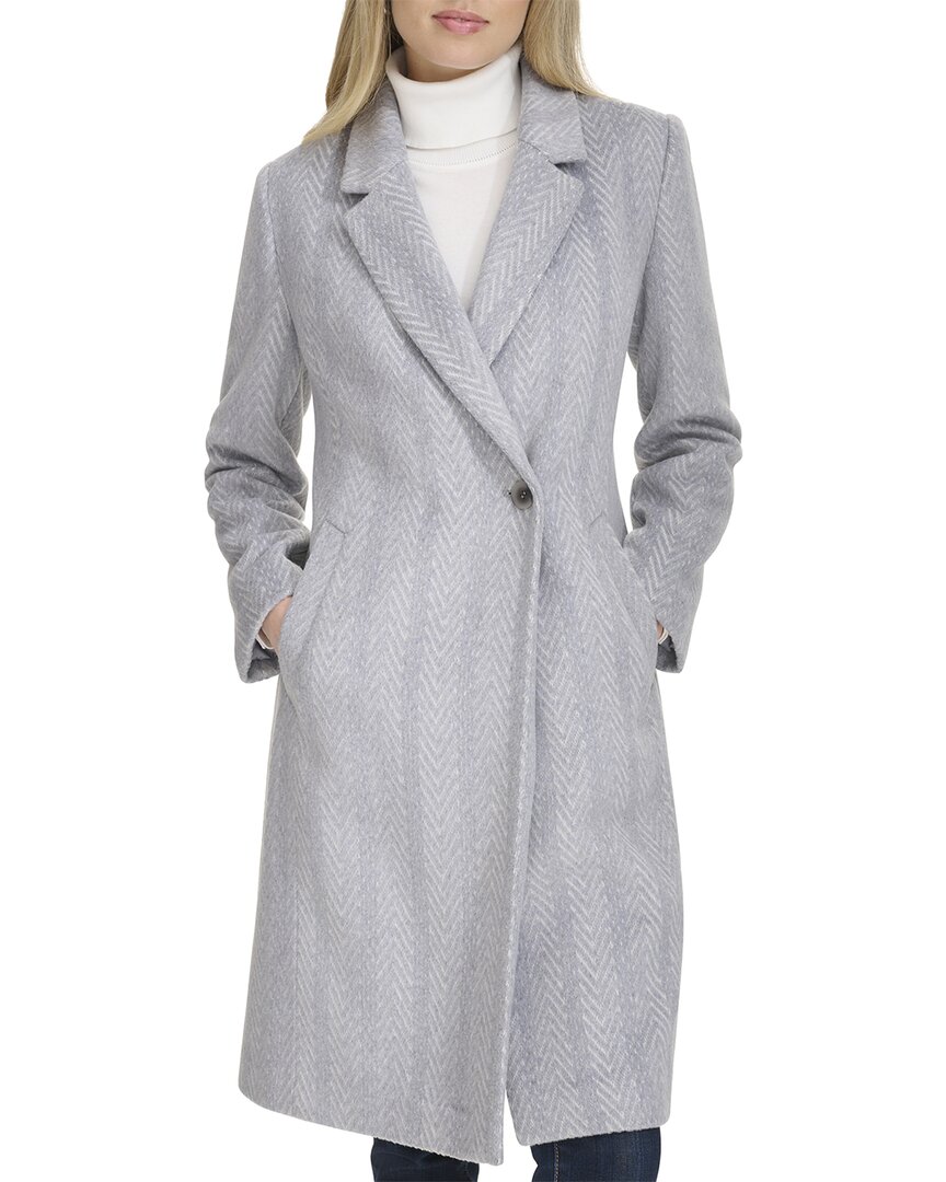 Cole Haan Pattern Wool-blend Coat In Gray