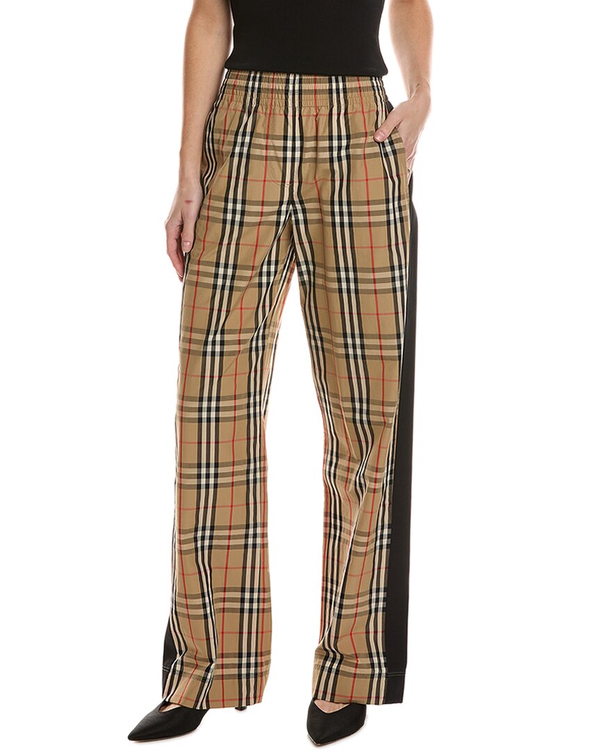 Burberry Check Cotton Trouser In Brown