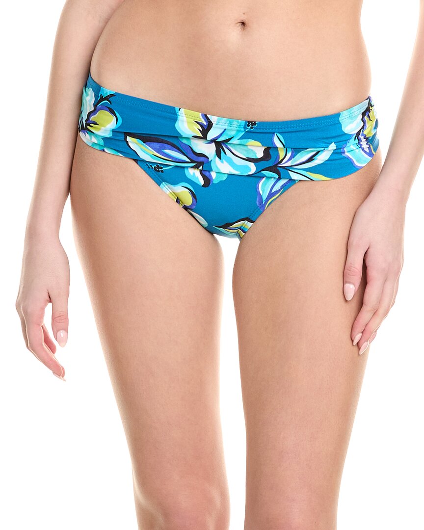La Blanca Island Goddess White Shirred Band Hipster Bottom In Blue