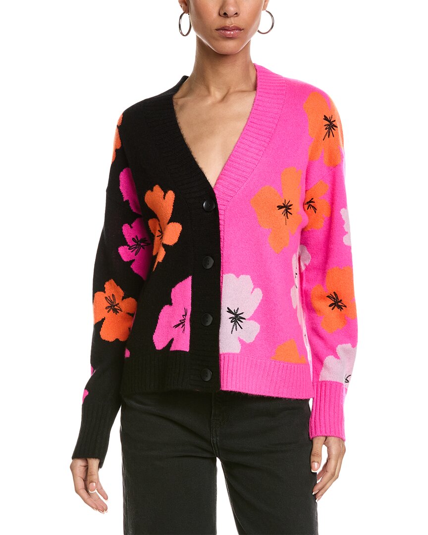Brodie Cashmere Funky Floral Cashmere Cardigan In Black