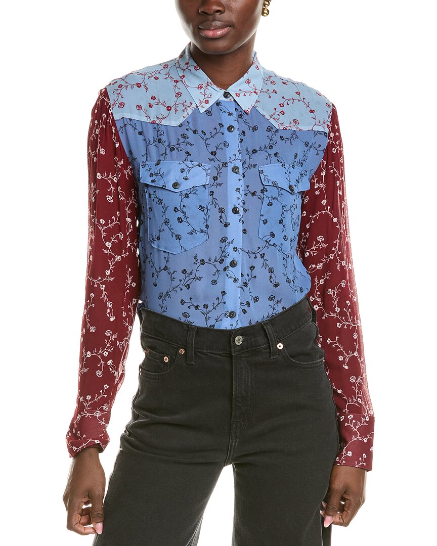 Rag & Bone Wyatt Patchwork Shirt In Dark Blue Flower In Blue