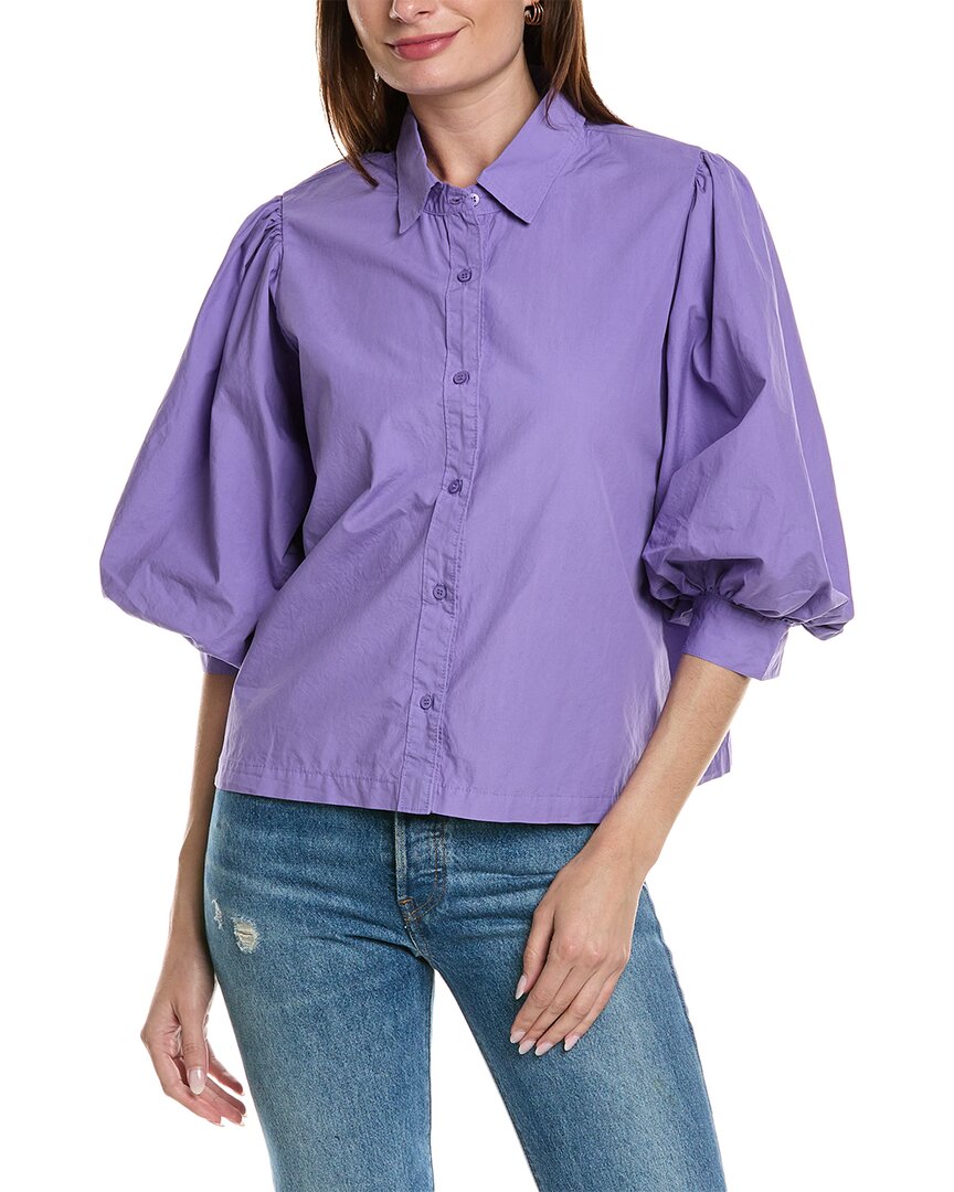 Shop Stateside Heavy Poplin Puff Sleeve Shirt In Purple