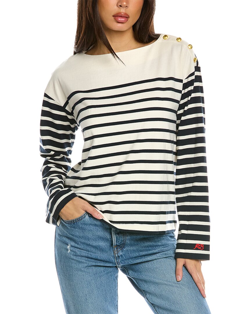 Rag & Bone Striped Button-embellished Cotton-jersey Top In White