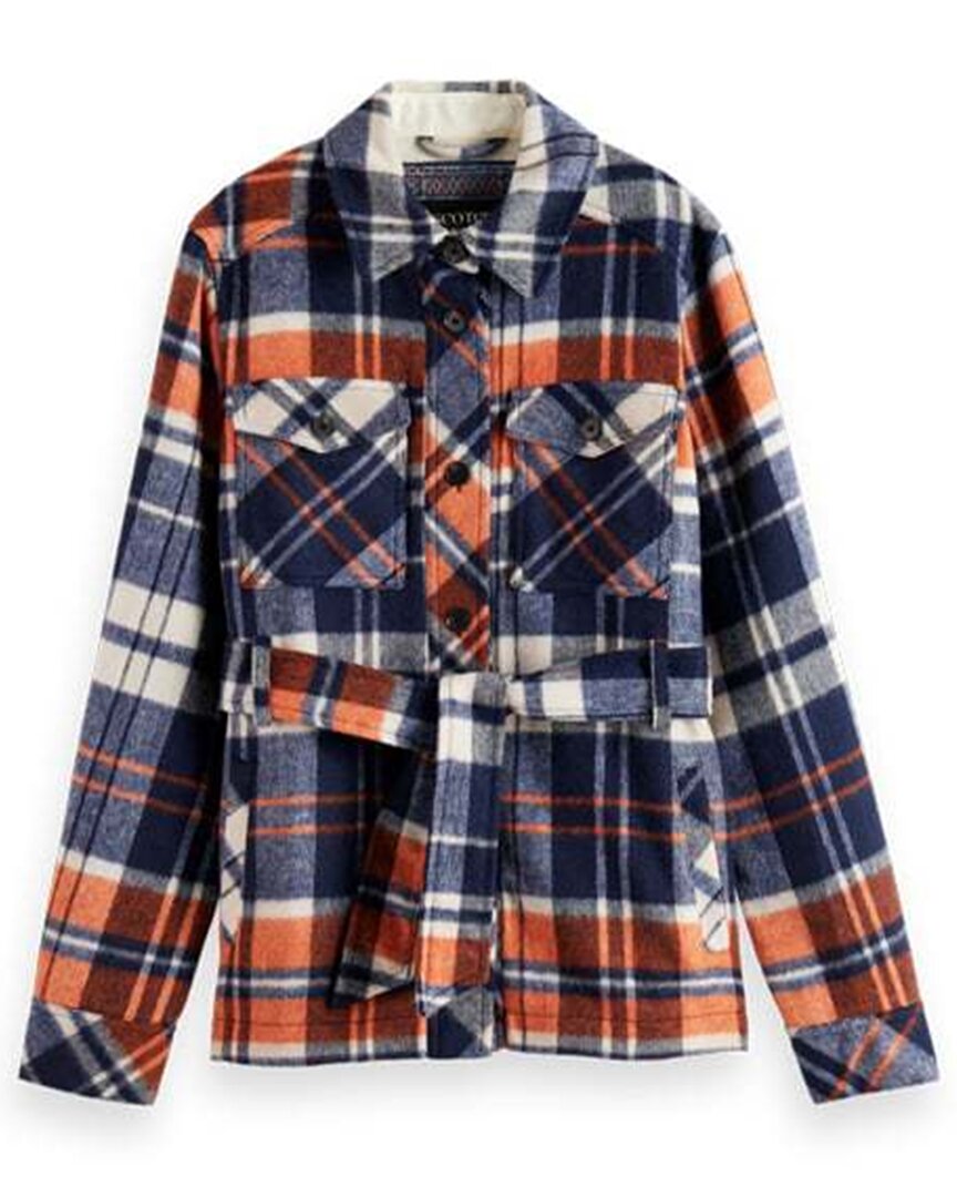 Shop Scotch & Soda Checked Belted Wool-blend Overshirt