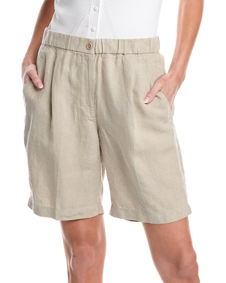 Eileen Fisher Pleated Organic Linen Bermuda Shorts In Tan