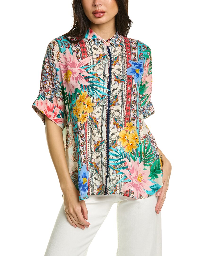 Johnny Was Clover Button Down Shirt In Multi In White
