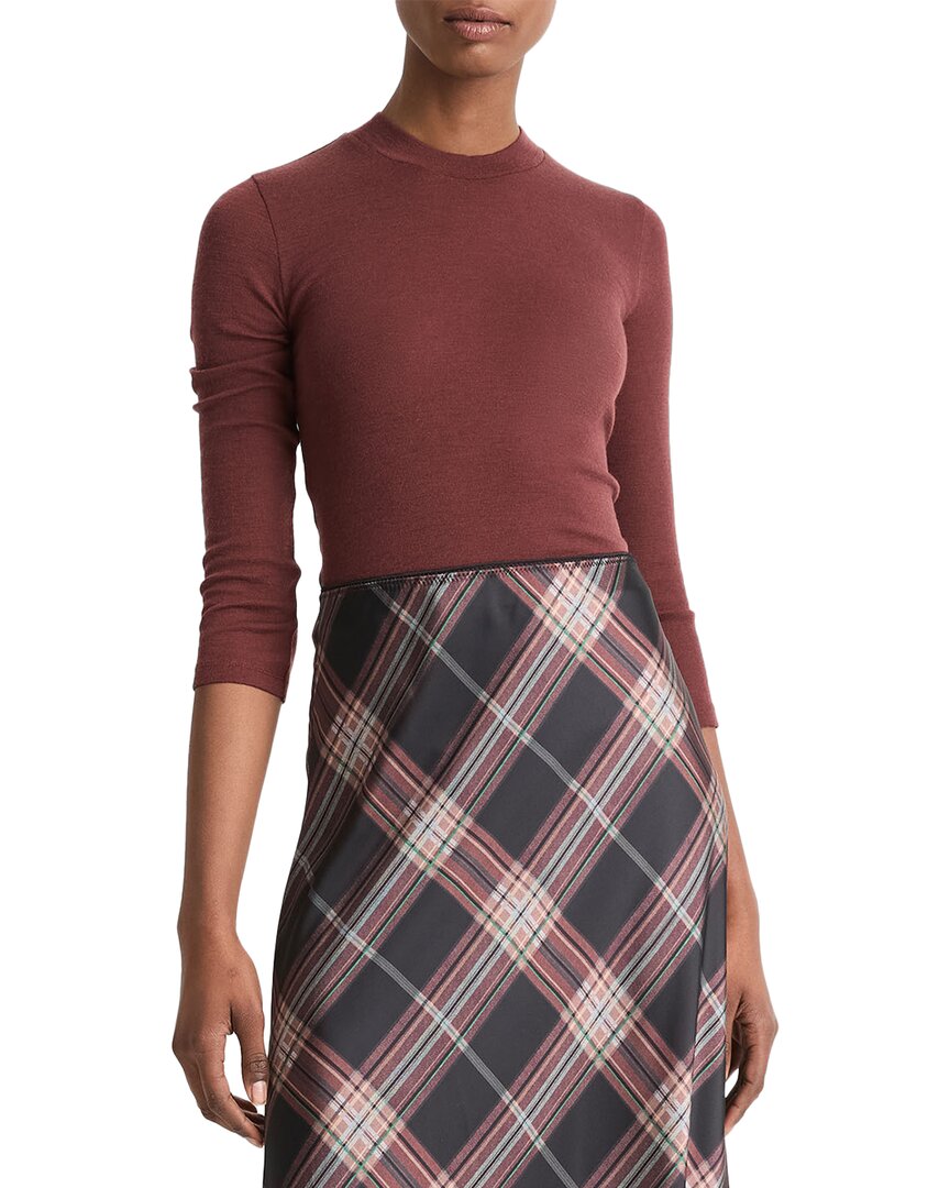 VINCE VINCE 3/4-SLEEVE HIGH NECK WOOL TOP