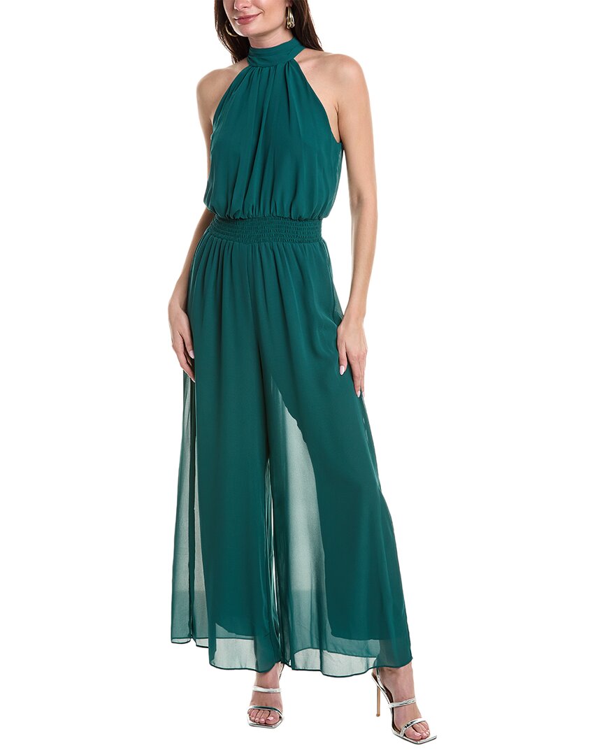 Vince Camuto Tie Neck Chiffon Overlay Wide Leg Jumpsuit In Green