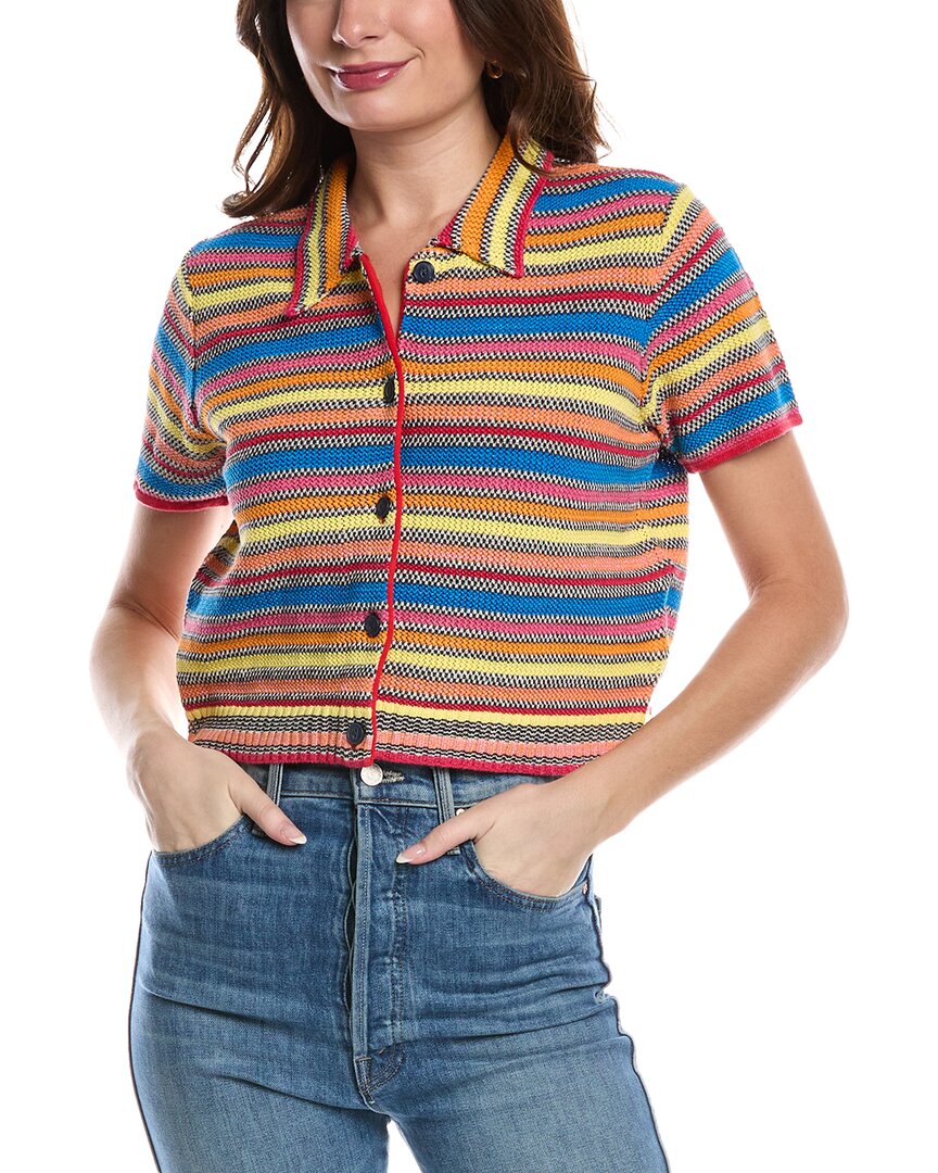 Re/done Polo Linen-blend Cardigan In Yellow