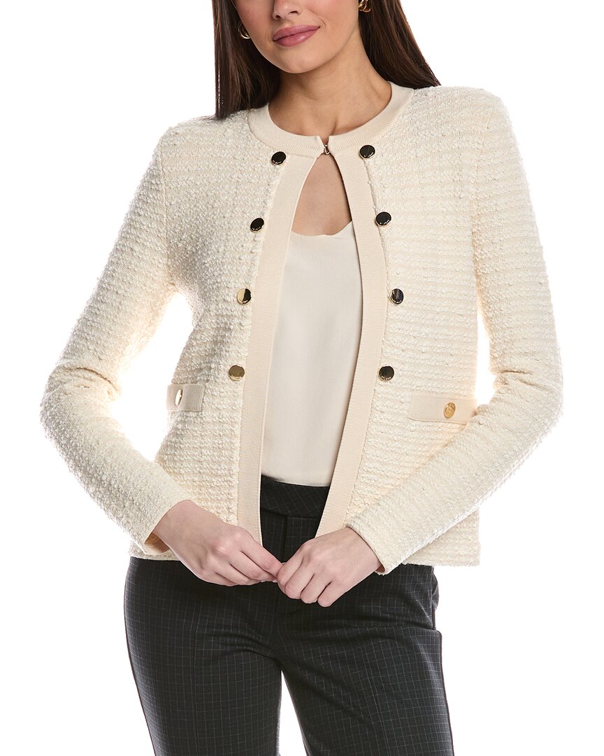 St John St. John Donna Knit Tweed Wool-blend Jacket In Beige