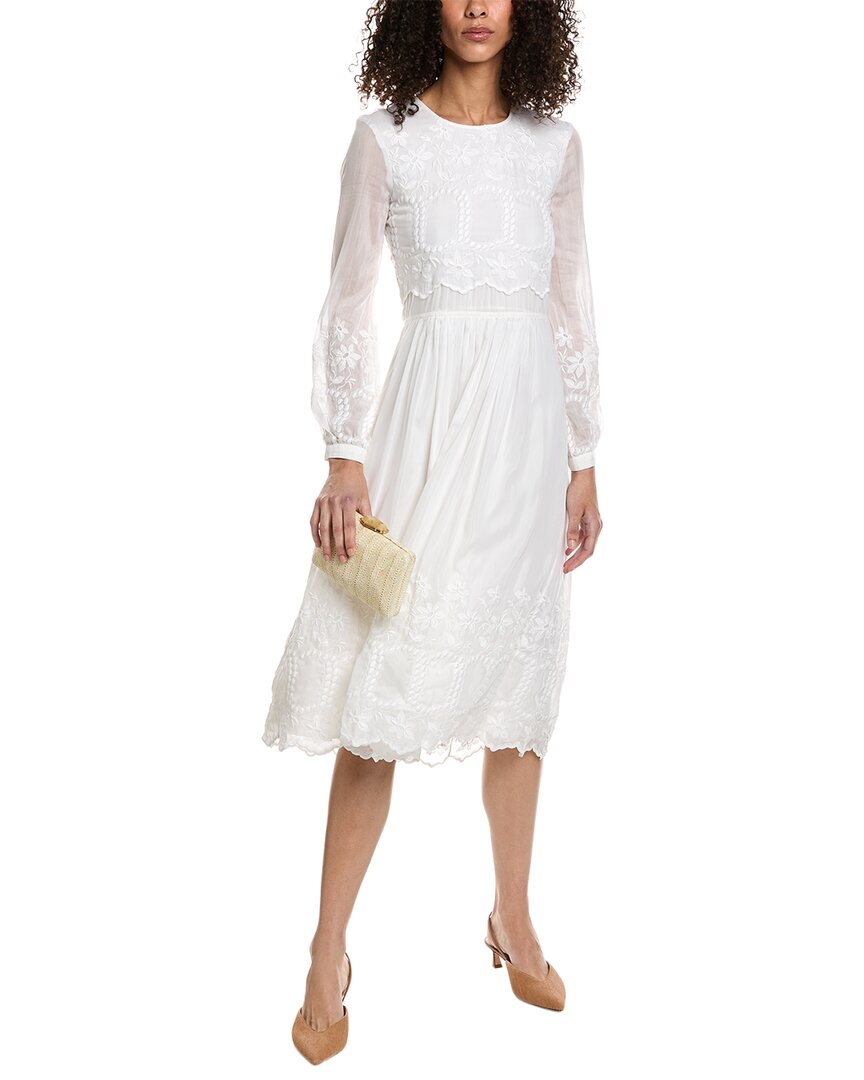 Burberry Embroidered Silk-blend Midi Dress In White