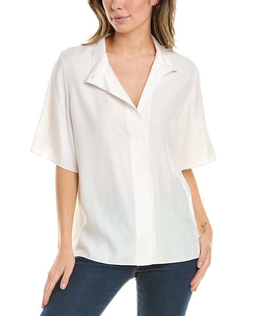 Shop Vince Stand Collar Silk-blend Shirt In White
