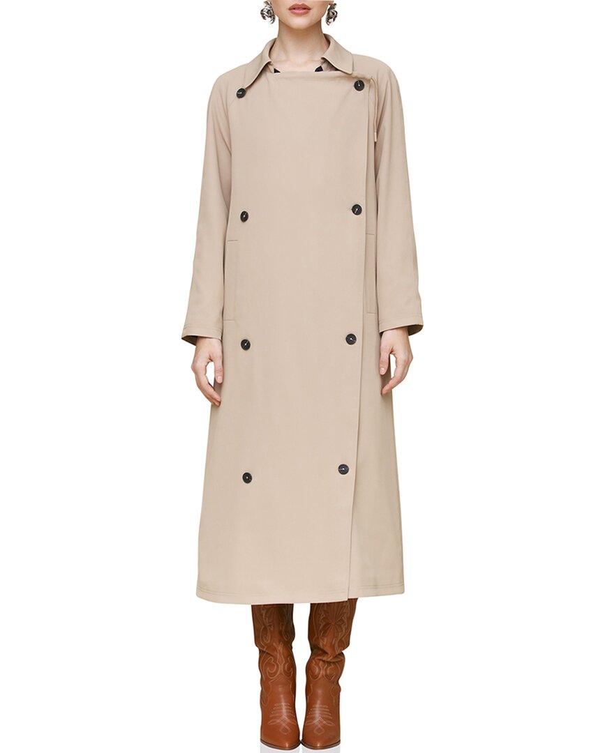 Avec Les Filles Waterfall Drape Front Double Breasted Trench Coat In Neutral