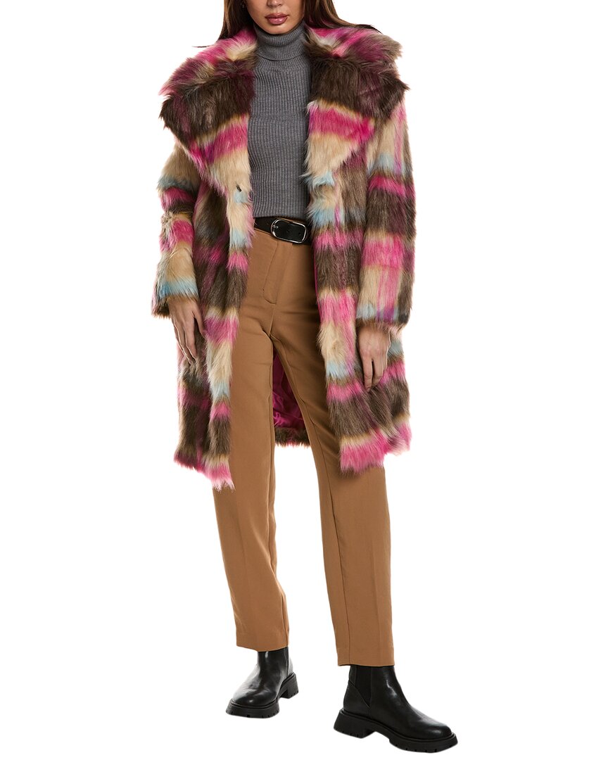 Nvlt Plaid Faux-fur Luxious Coat Jacket In Brown