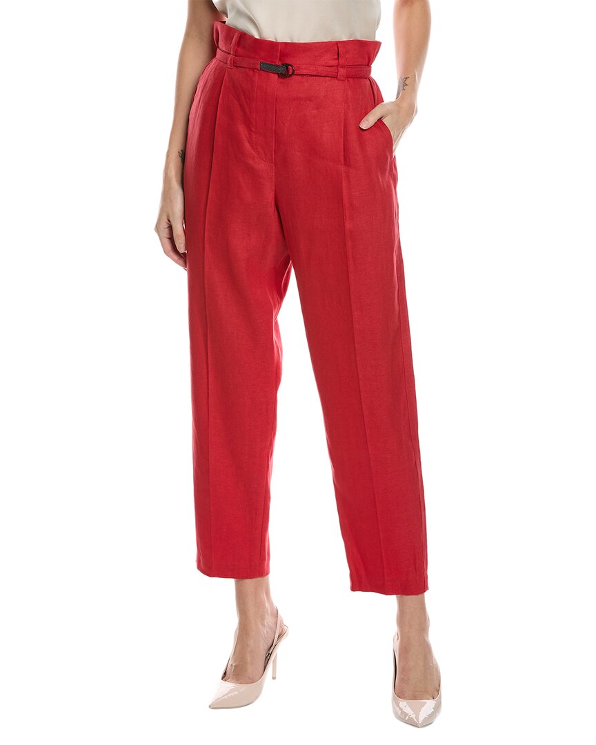 Shop Brunello Cucinelli Linen-blend Pant In Red