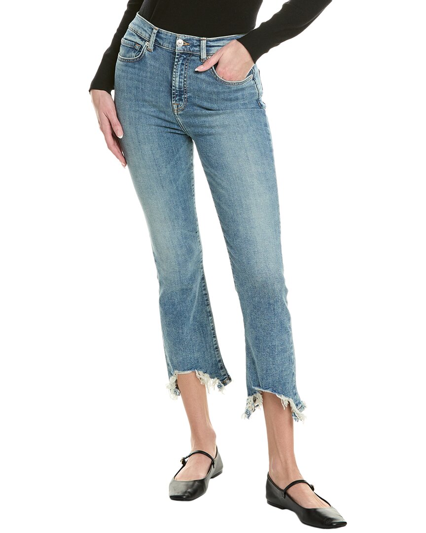 7 For All Mankind Slim-kick Chewed Hem High Rise Cropped Flare Jeans In Sloan Vintage 3 In Blue
