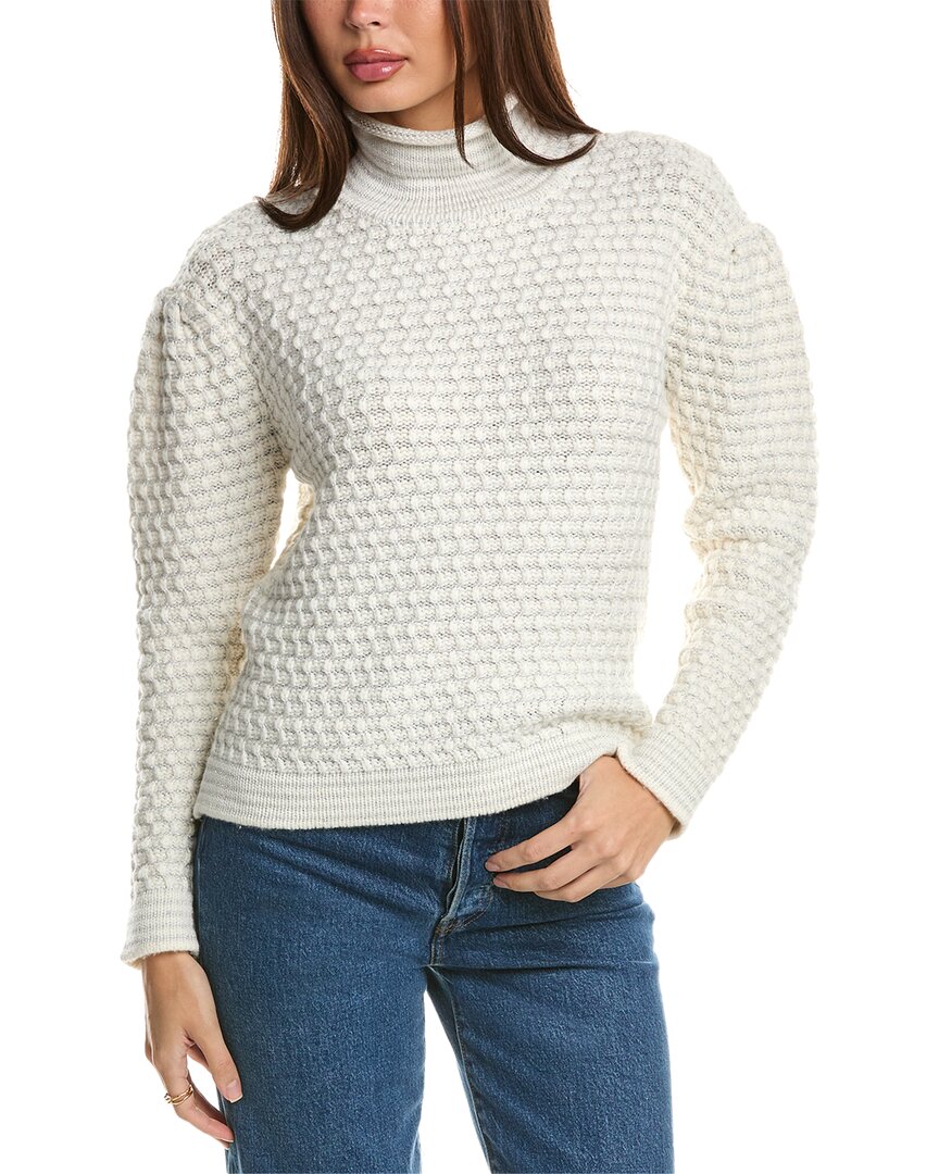 Forte Cashmere Lurex Textured Funnel Wool & Cashmere-blend Sweater In White