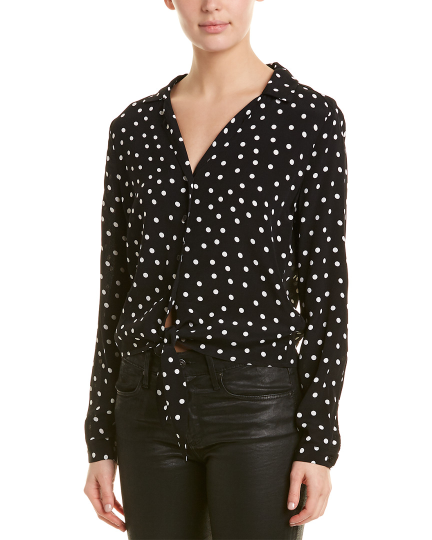 Image of Lavender Brown Polka Dot Tie Front Top