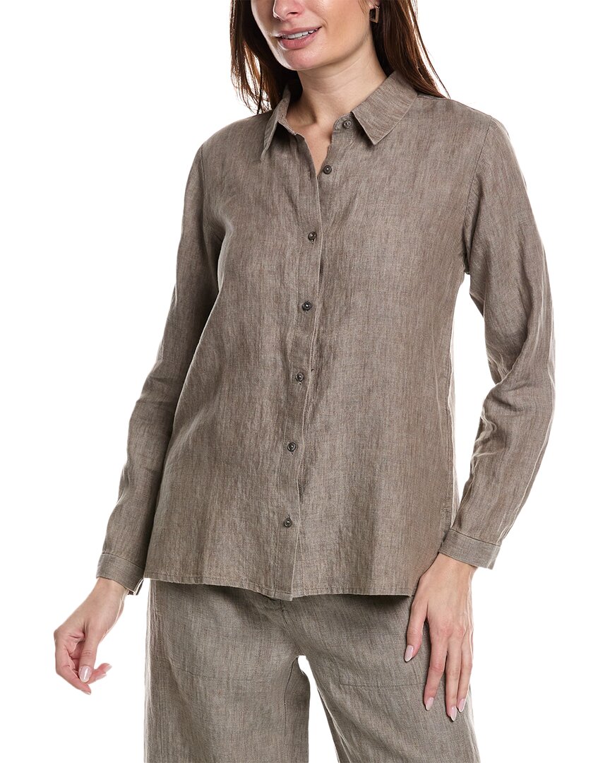 Shop Eileen Fisher Petite Linen Shirt In Brown