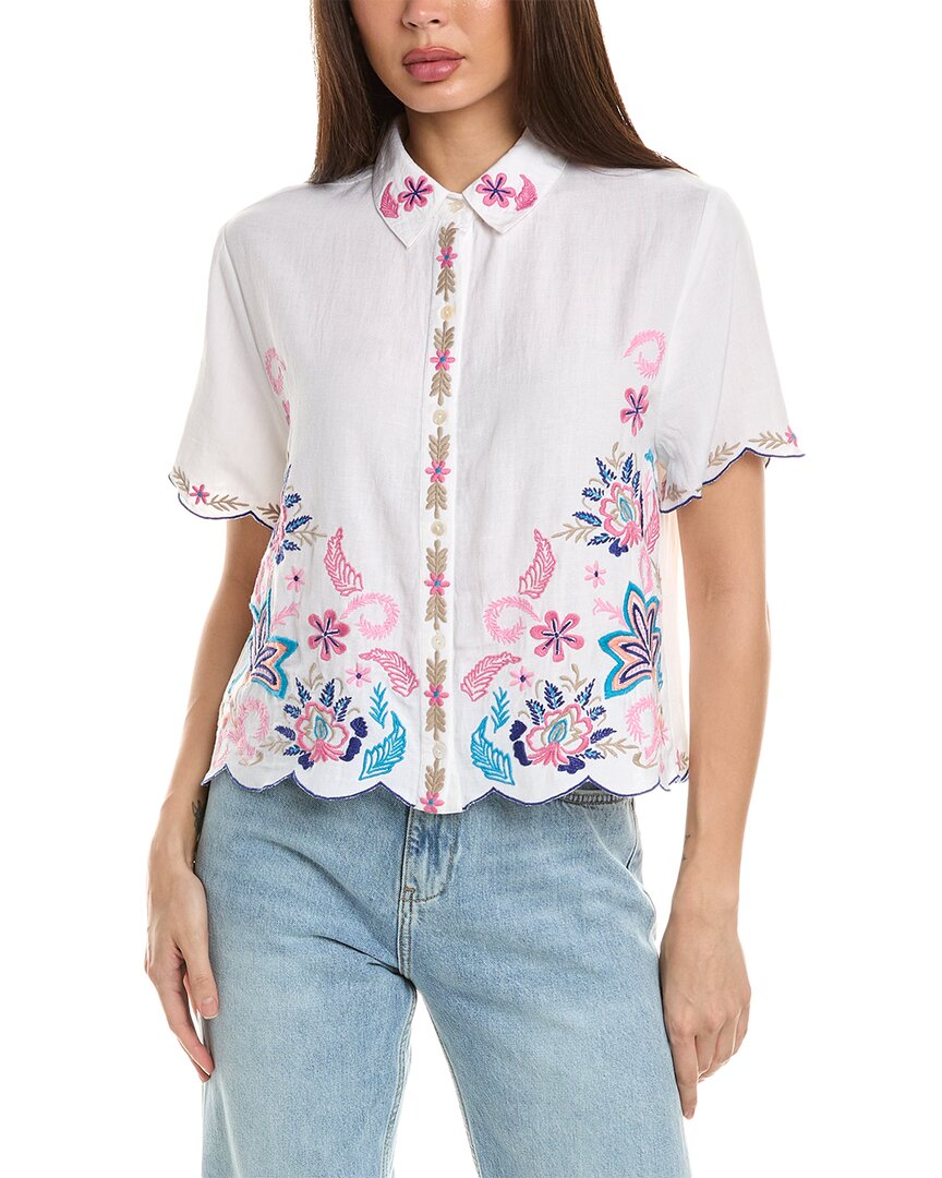 Allison Embroidered Button-down Shirt In White