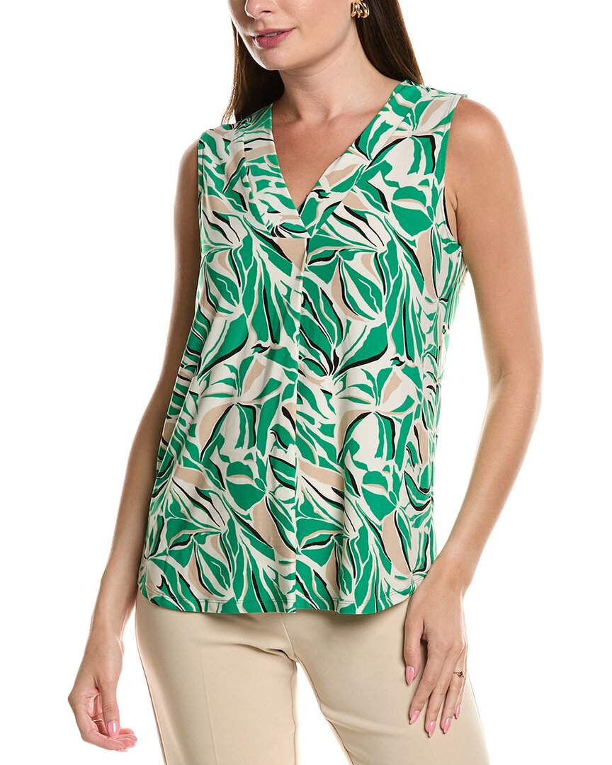 Anne Klein Leaf Print Pleat Front Shell In Green