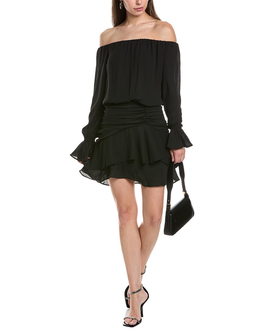 Shop Krisa Off-shoulder Ruffle Skirt Mini Dress In Black