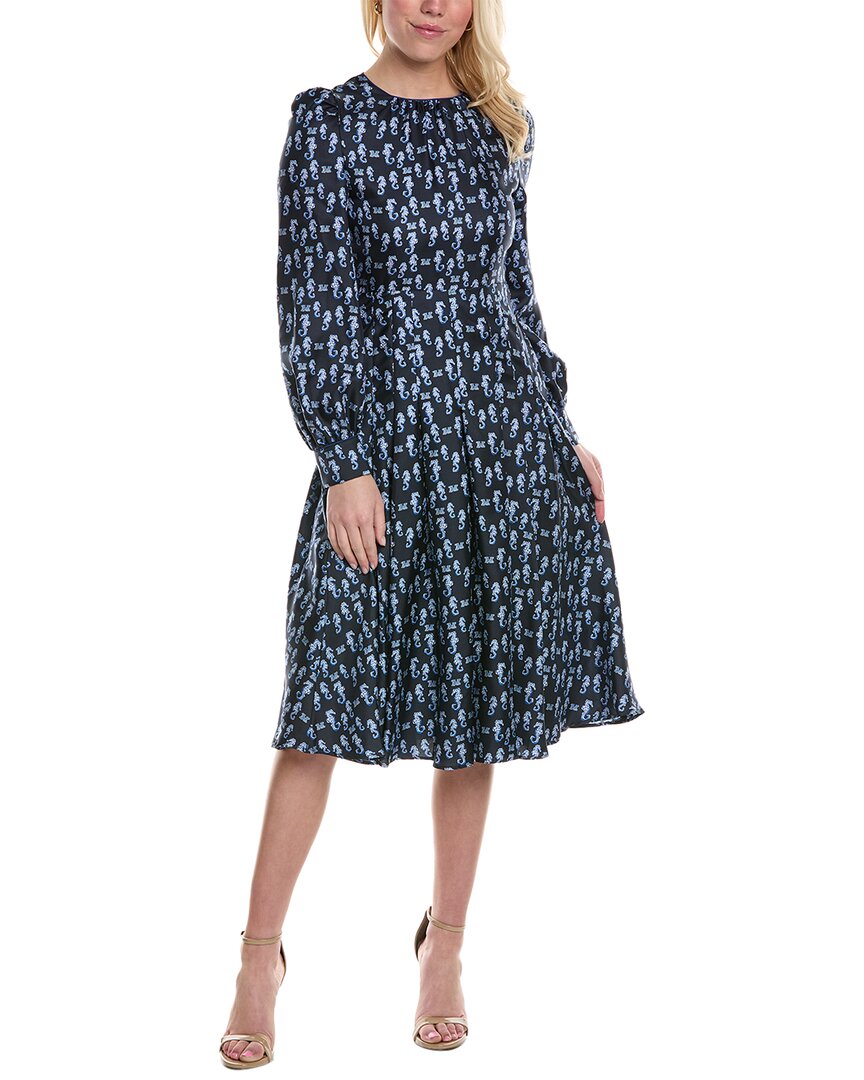 Max Mara Woman Midi Dress Navy Blue Size 6 Silk