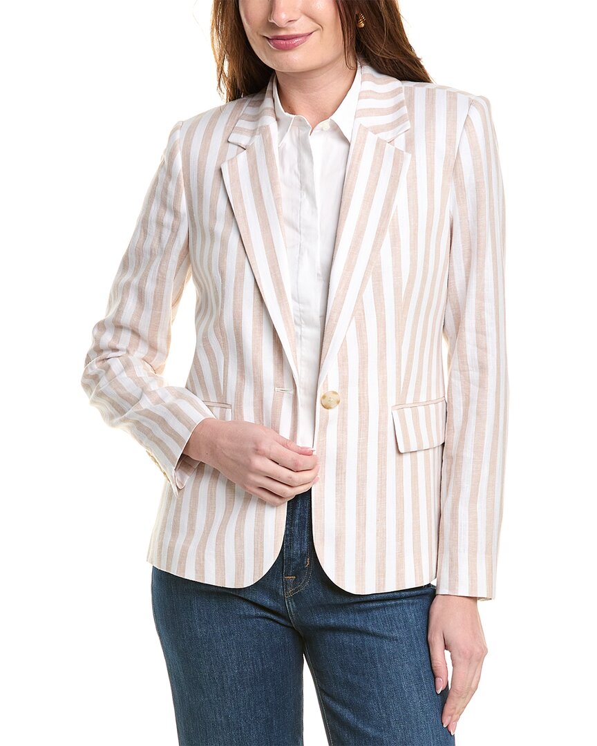Elie Tahari The Helena Striped Blazer Jacket In Beige
