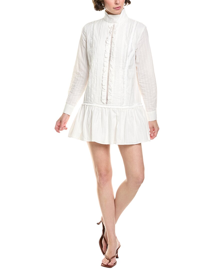 Area Stars Sara Long Sleeve Drop Waist Cotton Minidress In White