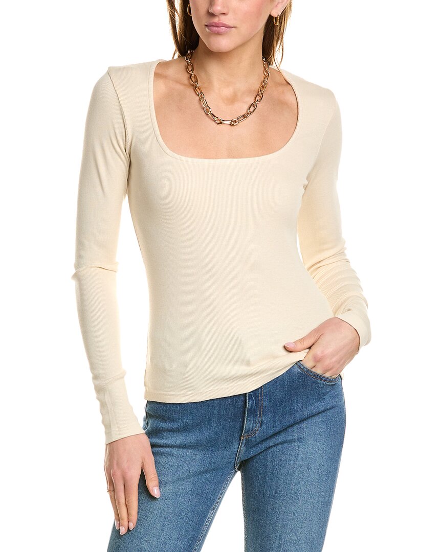 Monrow 90's Rib Long Sleeve Top In Off White In White