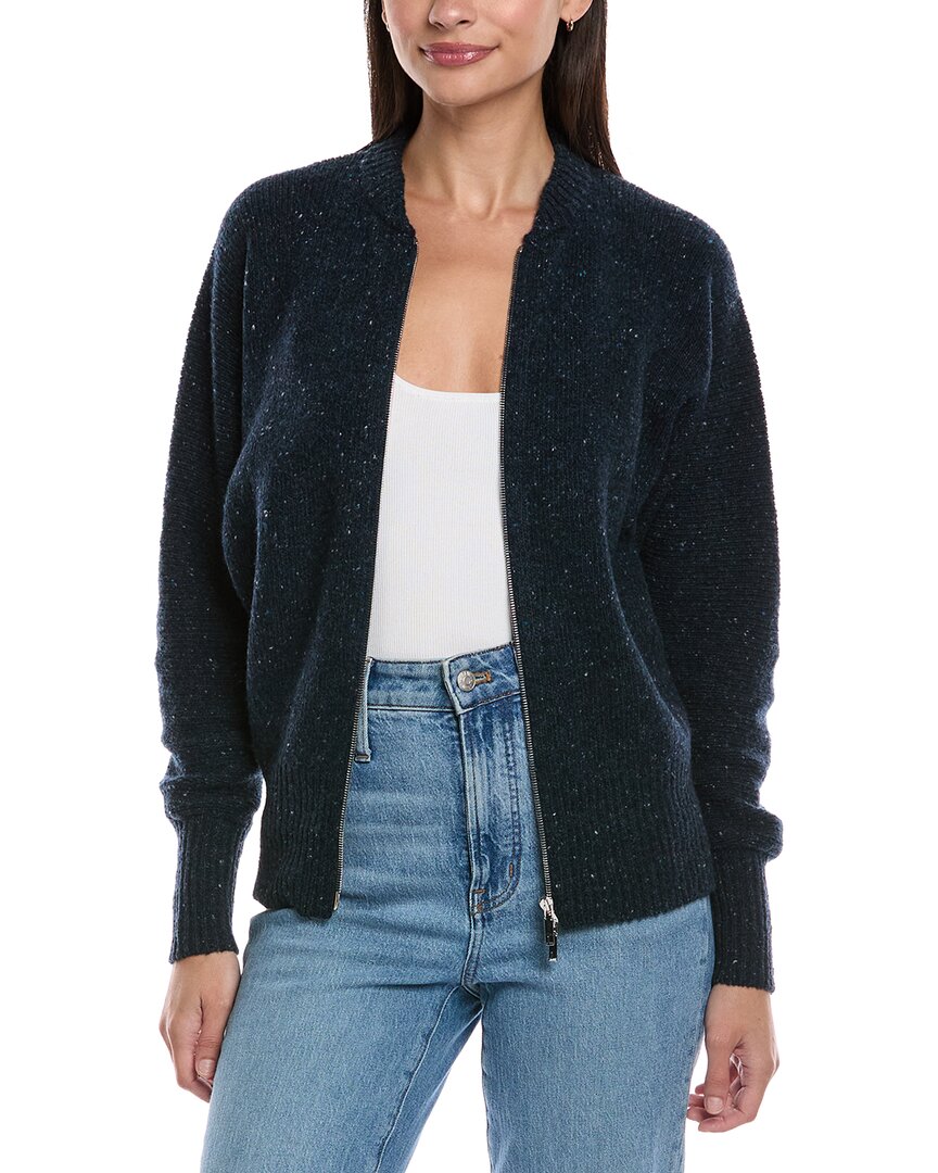 Lafayette 148 New York Zip Front Cashmere & Wool-blend Cardigan In Blue