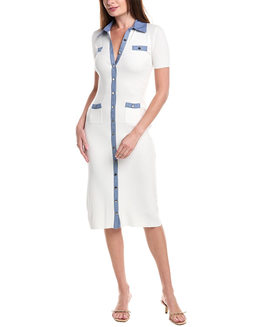 T Tahari Button Front Midi Dress In White