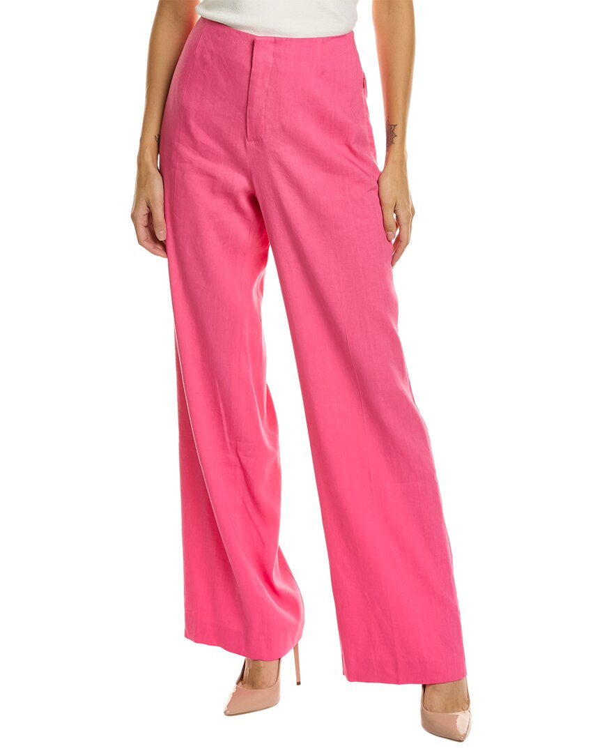 Shop Frame Denim High-rise Wide Leg Linen-blend Trouser In Pink