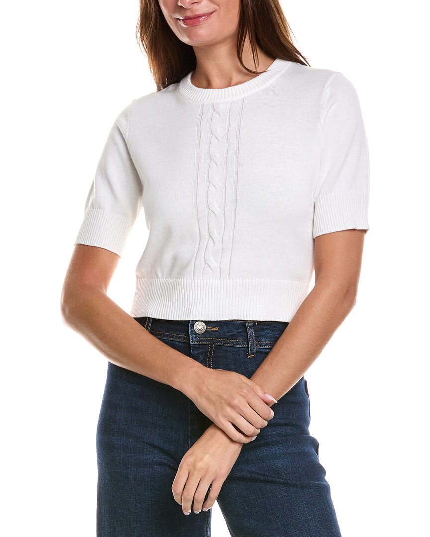 Minnie Rose Cropped Center Cable Cashmere-blend Sweater In White