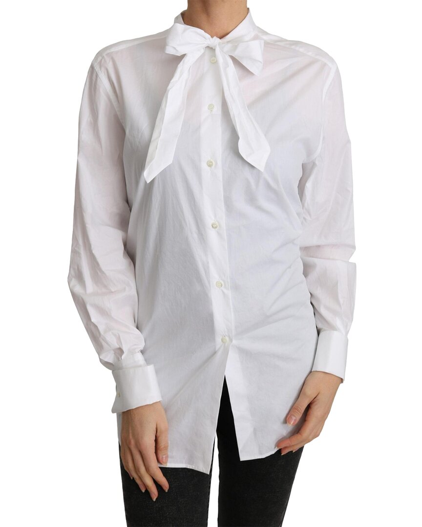 Shop Dolce & Gabbana Cotton White Scarf Neck Shirt Blou