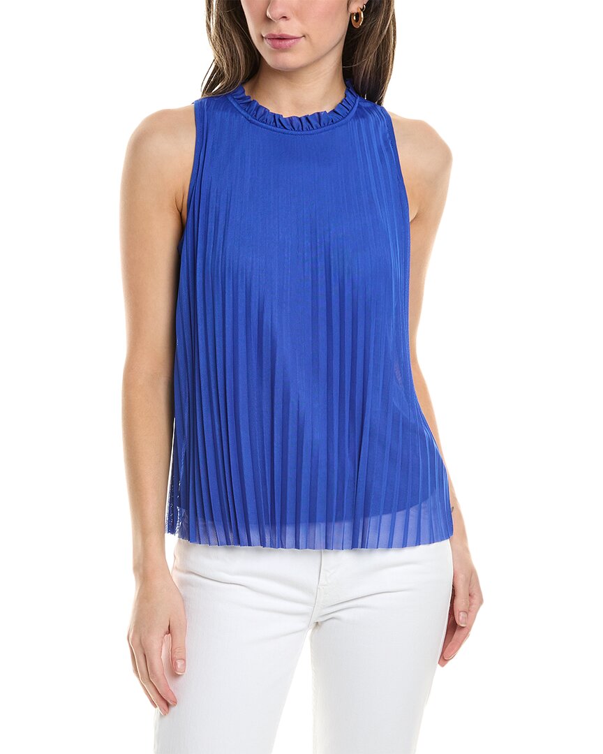 Vince Camuto Pleated Mesh Blouse In Blue