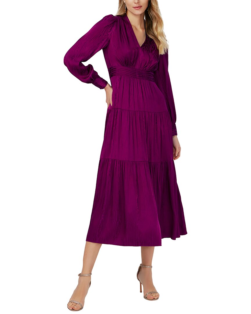 Diane Von Furstenberg Gil Pleated Satin-jacquard Midi Dress In Purple