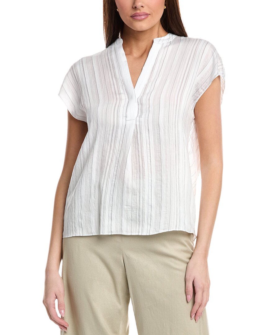 Vince Drapey Stripe Band Collar Popover In White