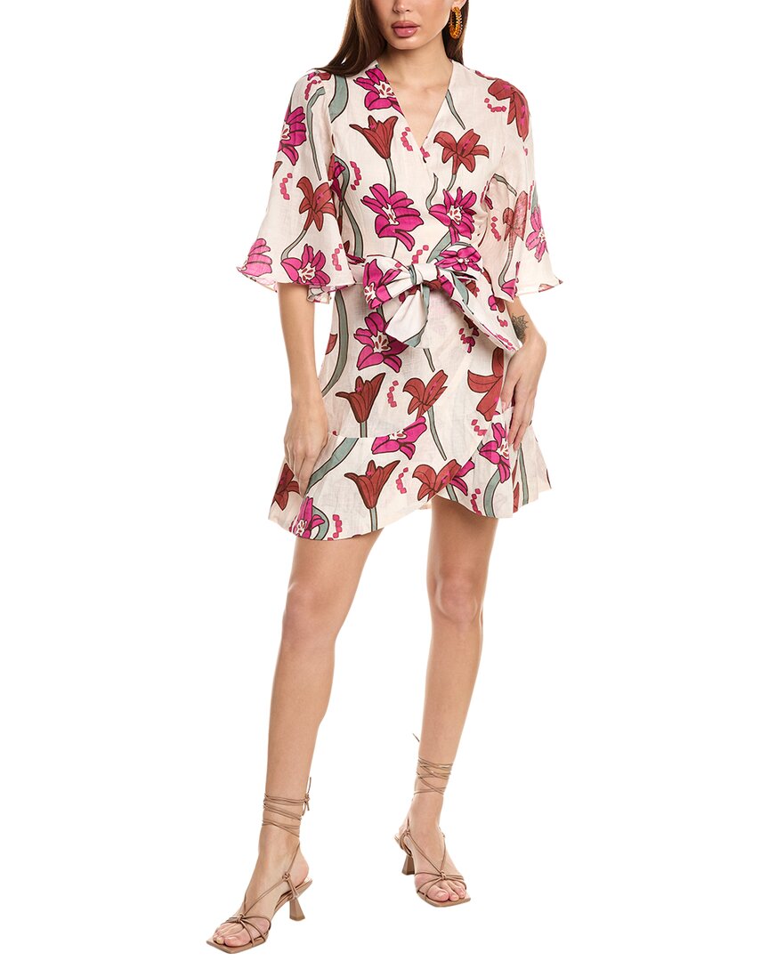 Juan De Dios Teresita Linen Wrap Dress In Pink