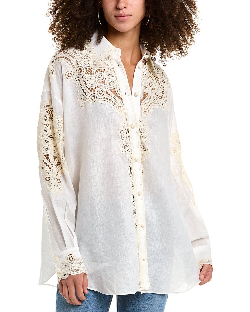 Zimmermann Tiggy Embroidered Linen Shirt In White | ModeSens
